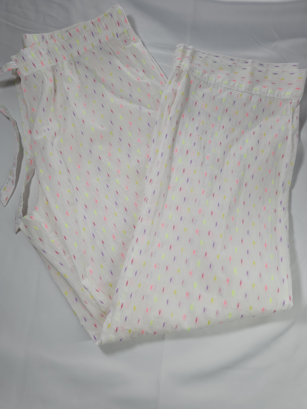 Victoria's Secret White Pajama Set with Neon Pink and Neon Yellow Dot Accents - Picture 7 of 7